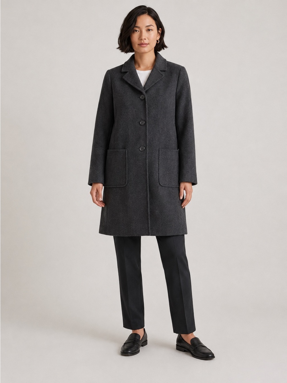 J. Crew Button Trend Jacket Coat Cashmere Wool Blend Tinsulate Charcoal Grey EU
